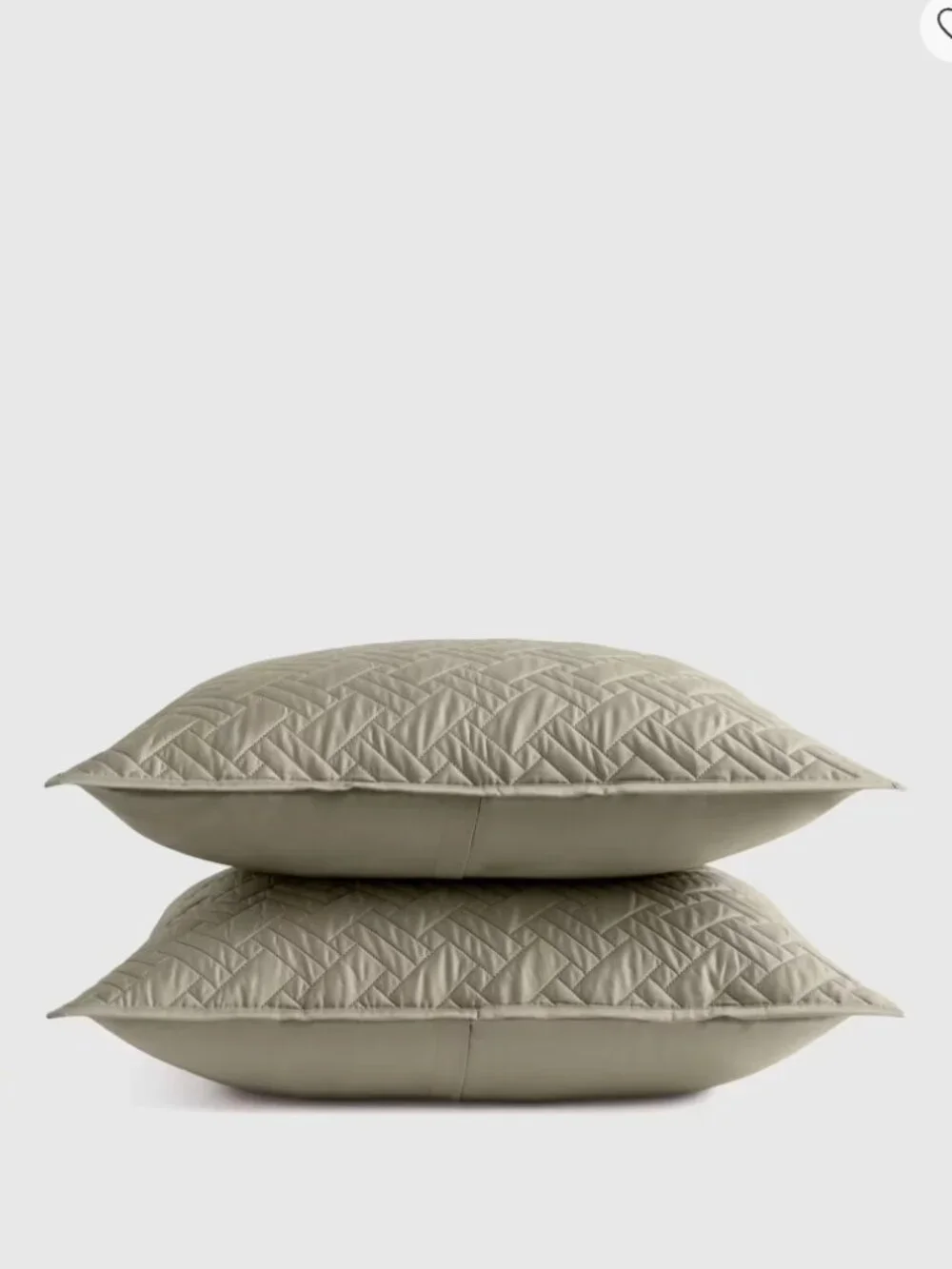 Quince Organic Cotton Basketweave Quilted Shams Dried Sage Set 2 NWOT